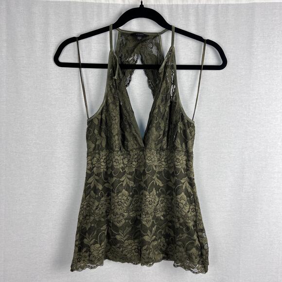 Guess Top Babydoll Green Lace Cami Tank Forest Fairy Goblincore Y2K Grunge Boho - Picture 1 of 7
